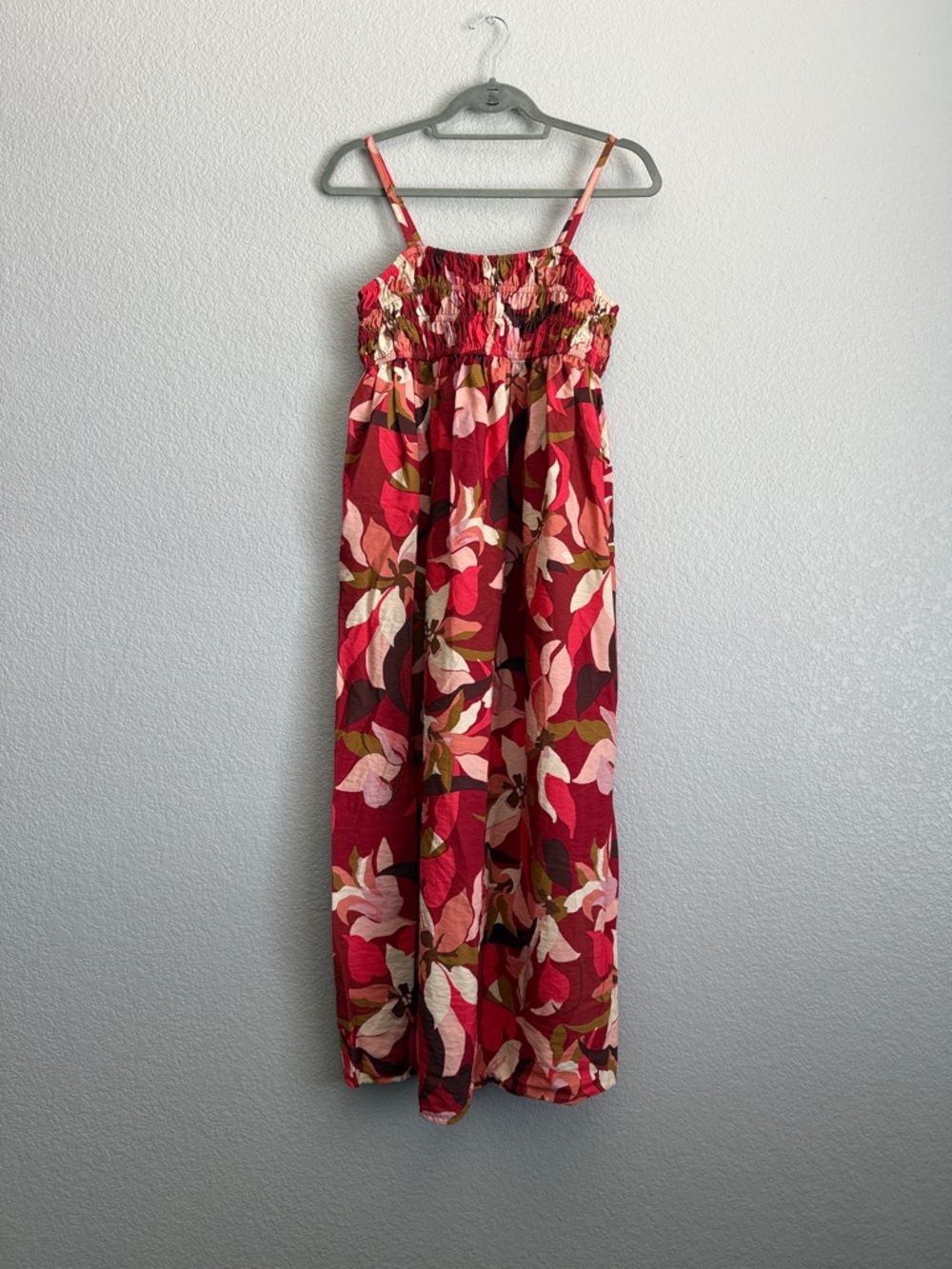 a new day Red Floral Maxi Dress with Pink & Olive Leaves